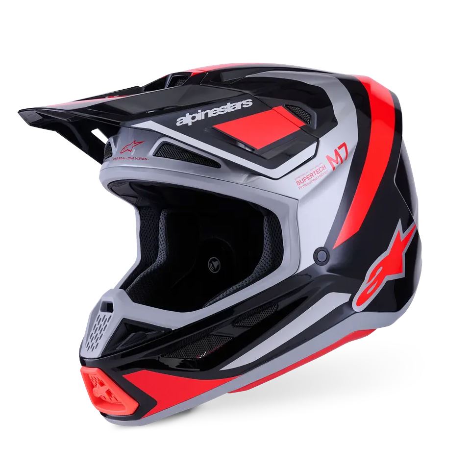 Alpinestars 2026 SM7 Rise Motocross Helmet Black Silver Red Flo